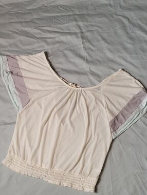 American Eagle Outfitters Cream Top with Pastel Pink and Mint Panels